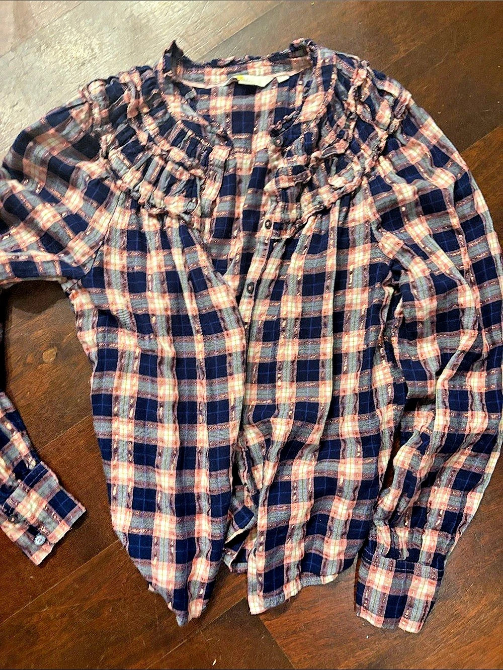 Biden  Plaid Ruffle Blouse Size 4